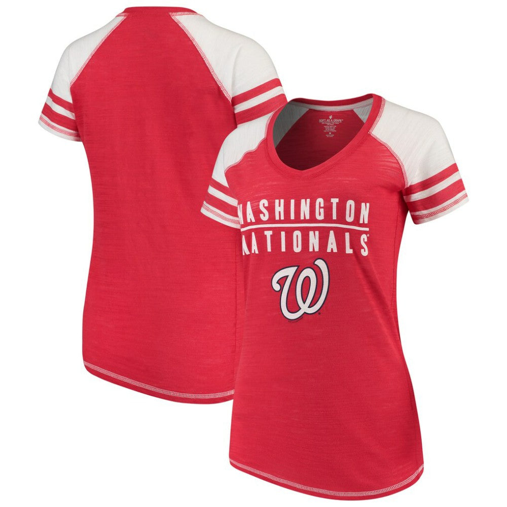 MLB Washington Nationals Soft as a Grape Women's Color Block V-Neck T-Shirt