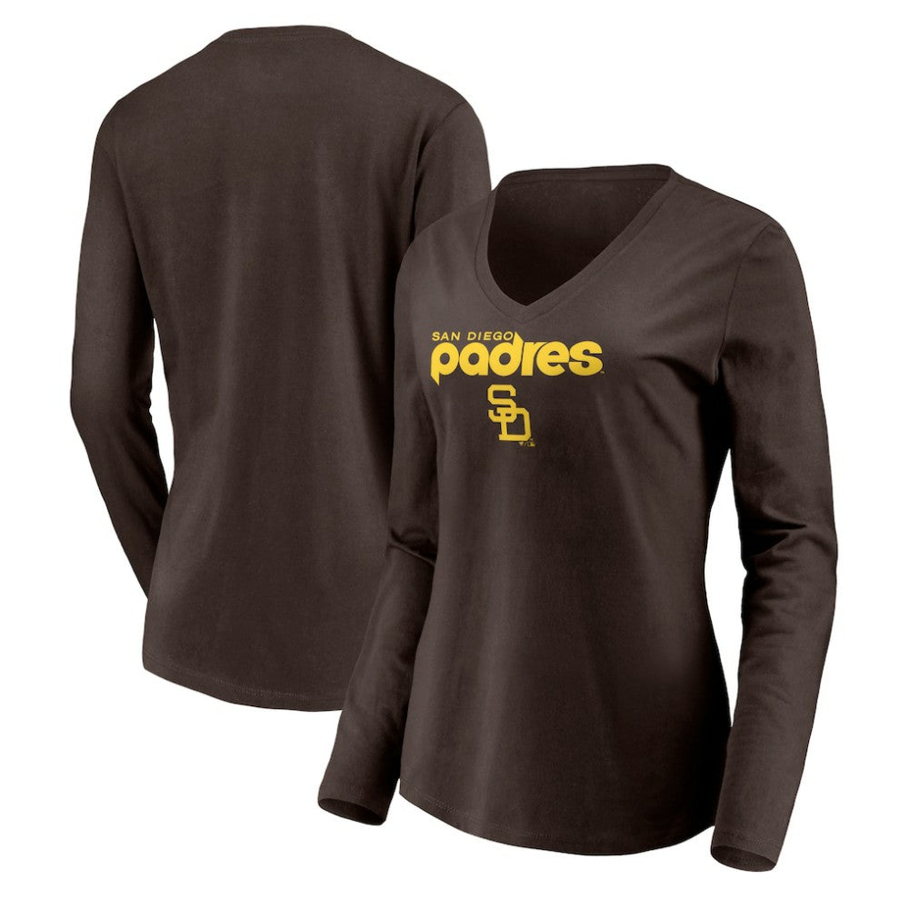 MLB San Diego Padres Women's Cooperstown Collection Wahconah Long Sleeve V-Neck T-Shirt