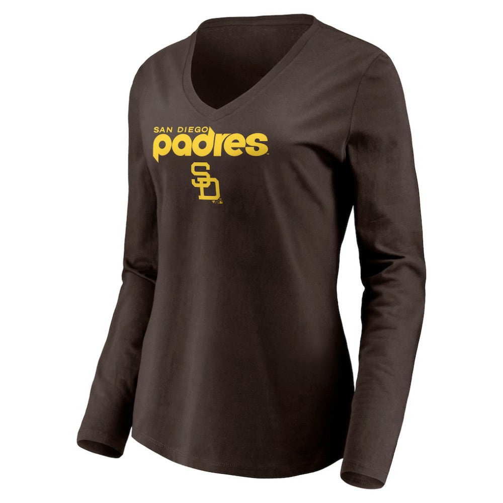 MLB San Diego Padres Women's Cooperstown Collection Wahconah Long Sleeve V-Neck T-Shirt
