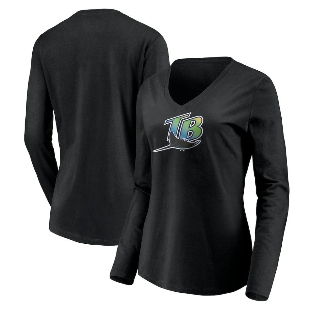 MLB Tampa Bay Rays Women's Cooperstown Collection Wahconah Long Sleeve V-Neck T-Shirt