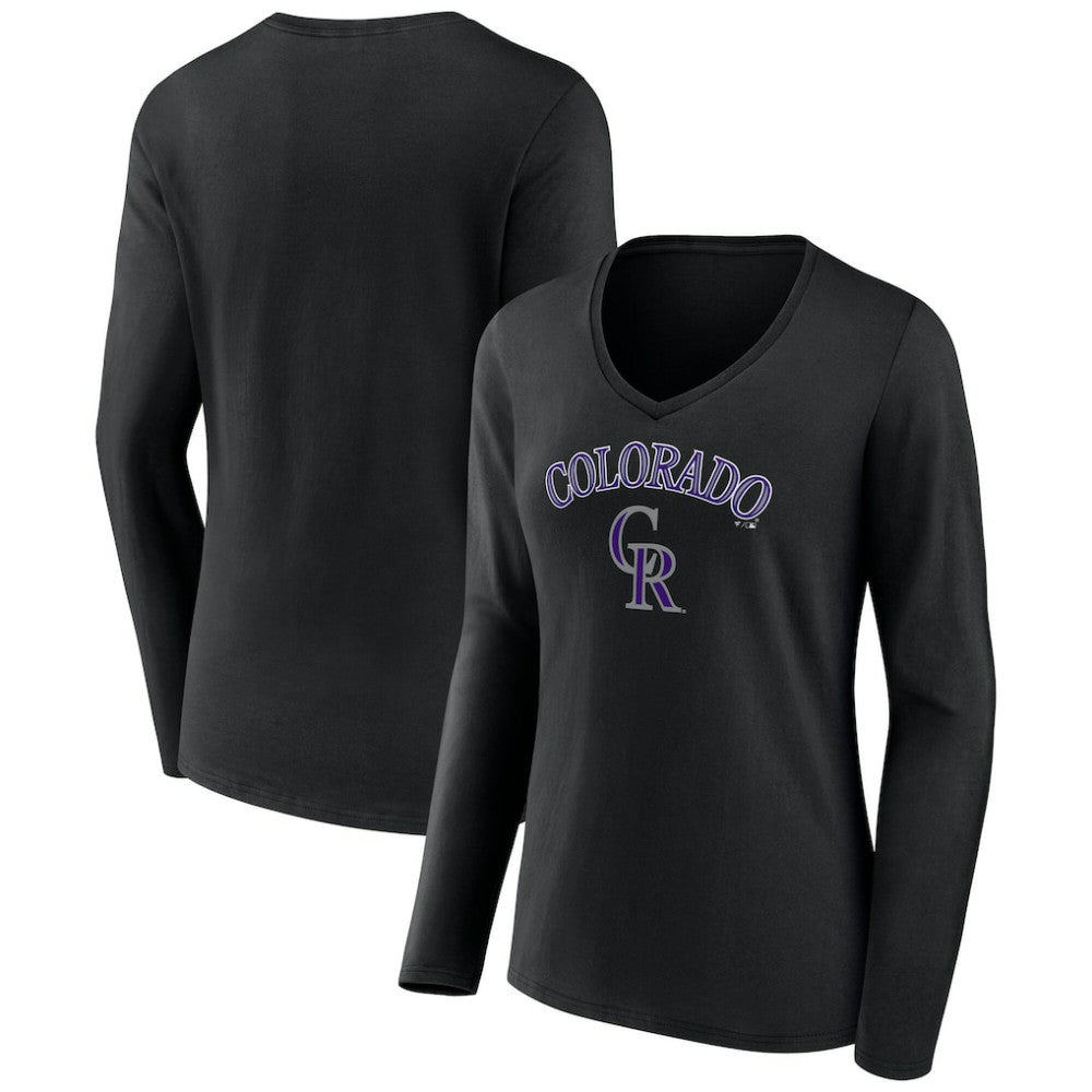 MLB Colorado Rockies Women's Team Lockup Slim Fit Long Sleeve V-Neck T-Shirt