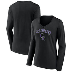 MLB Colorado Rockies Women's Team Lockup Slim Fit Long Sleeve V-Neck T-Shirt
