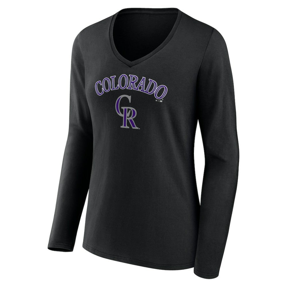 MLB Colorado Rockies Women's Team Lockup Slim Fit Long Sleeve V-Neck T-Shirt
