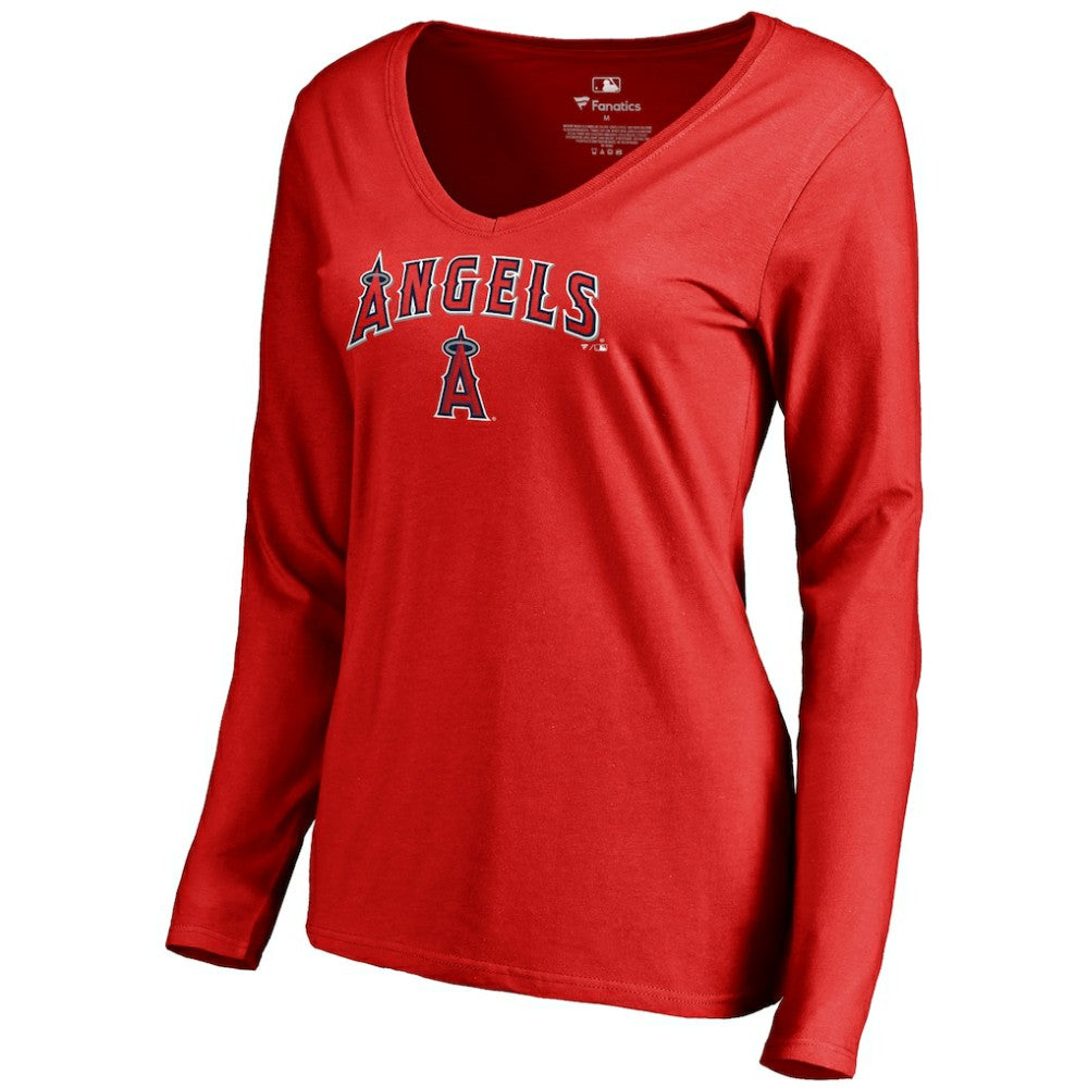 MLB Los Angeles Angels Women's Team Lockup Slim Fit Long Sleeve V-Neck T-Shirt
