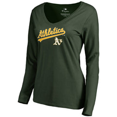 MLB Athletics Women's Team Lockup Slim Fit Long Sleeve V-Neck T-Shirt