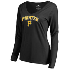 MLB Pittsburgh Pirates Women's Team Lockup Slim Fit Long Sleeve V-Neck T-Shirt