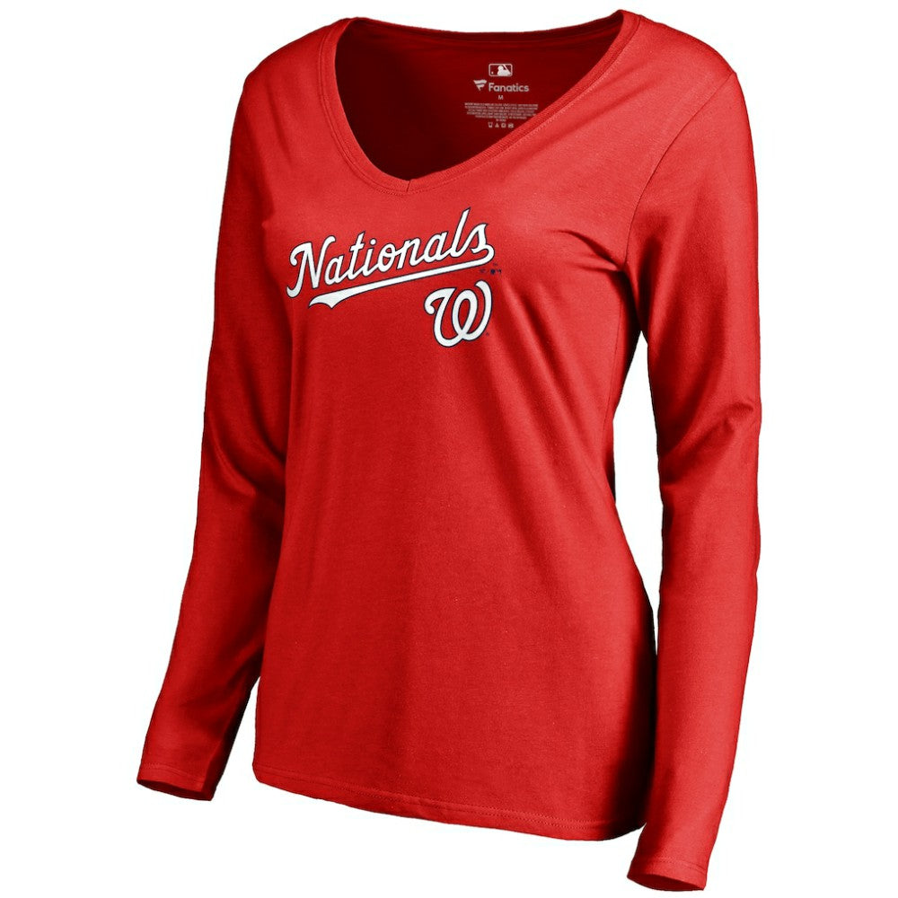 MLB Washington Nationals Women's Team Lockup Slim Fit Long Sleeve V-Neck T-Shirt