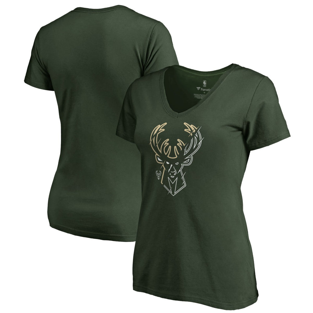 NBA Milwaukee Bucks Women's X-Ray Slim Fit V-Neck T-Shirt