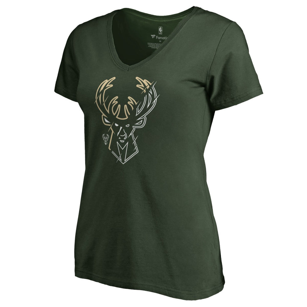 NBA Milwaukee Bucks Women's X-Ray Slim Fit V-Neck T-Shirt