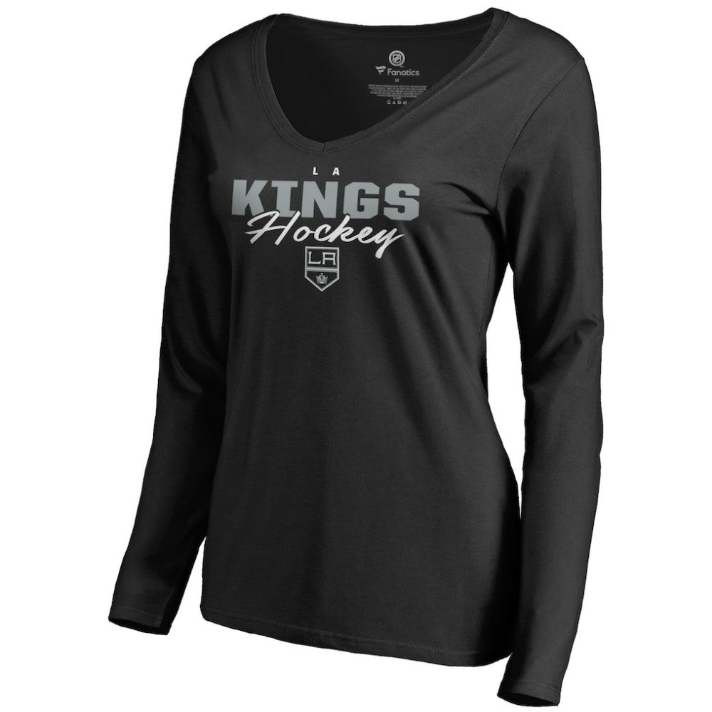 NHL Black Los Angeles Kings Women's Iconic Collection Script Assist Long Sleeve V-Neck T-Shirt