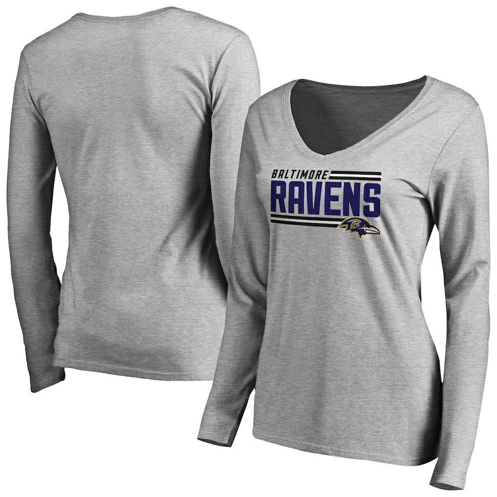 Women's Iconic Collection On Side Stripe Long Sleeve V-Neck T-Shirt - Baltimore Ravens