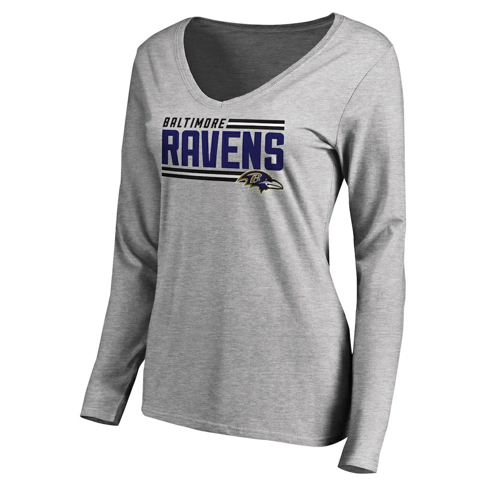 Women's Iconic Collection On Side Stripe Long Sleeve V-Neck T-Shirt - Baltimore Ravens