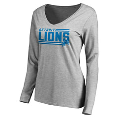 Women's Iconic Collection On Side Stripe Long Sleeve V-Neck T-Shirt - Detroit Lions