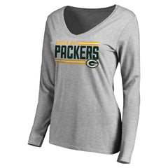 Women's Iconic Collection On Side Stripe Long Sleeve V-Neck T-Shirt - Green Bay Packers
