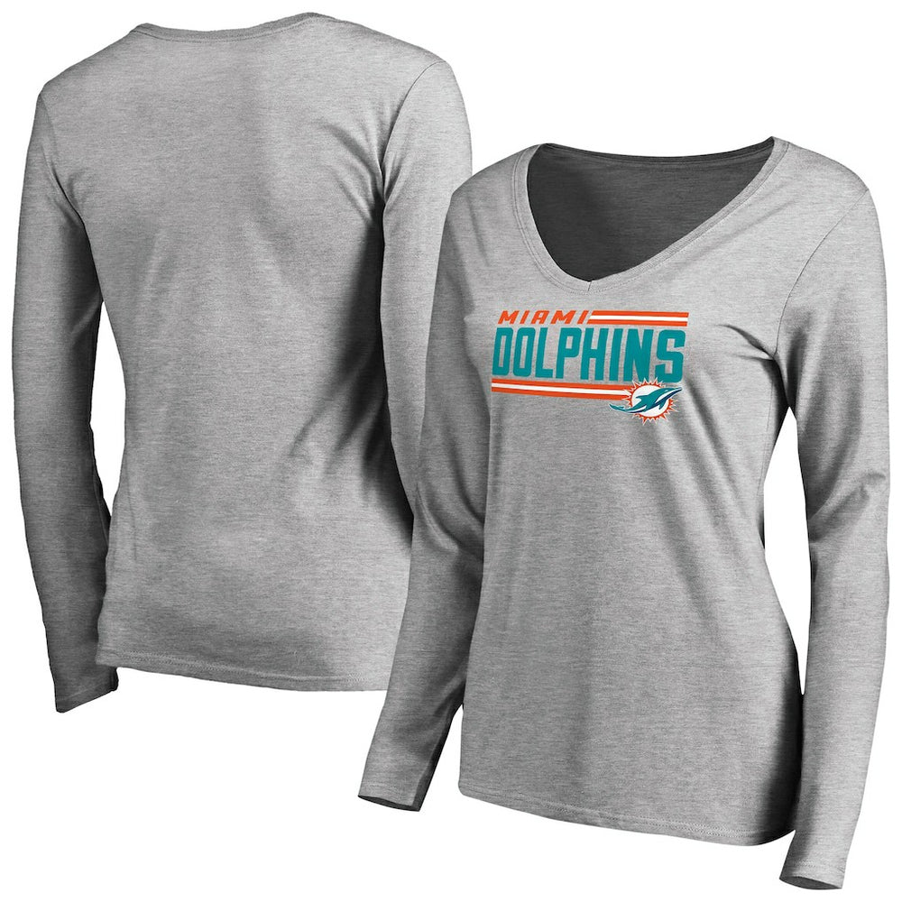 Women's Iconic Collection On Side Stripe Long Sleeve V-Neck T-Shirt - Miami Dolphins