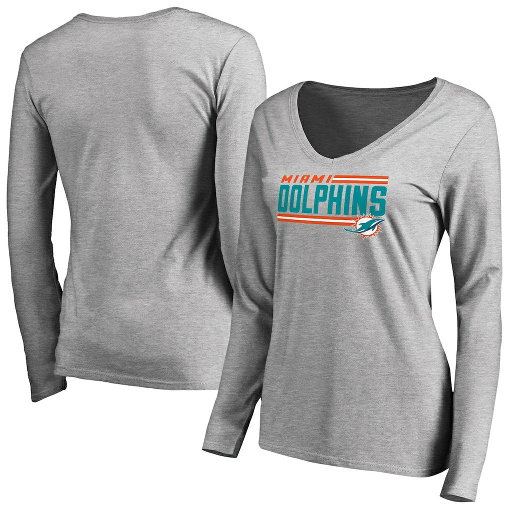 Women's Iconic Collection On Side Stripe Long Sleeve V-Neck T-Shirt - Miami Dolphins