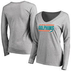 Women's Iconic Collection On Side Stripe Long Sleeve V-Neck T-Shirt - Miami Dolphins