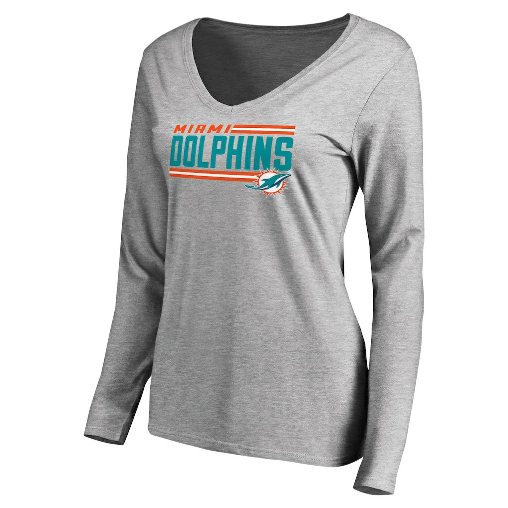Women's Iconic Collection On Side Stripe Long Sleeve V-Neck T-Shirt - Miami Dolphins