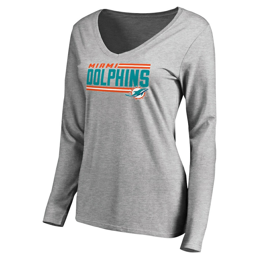 Women's Iconic Collection On Side Stripe Long Sleeve V-Neck T-Shirt - Miami Dolphins