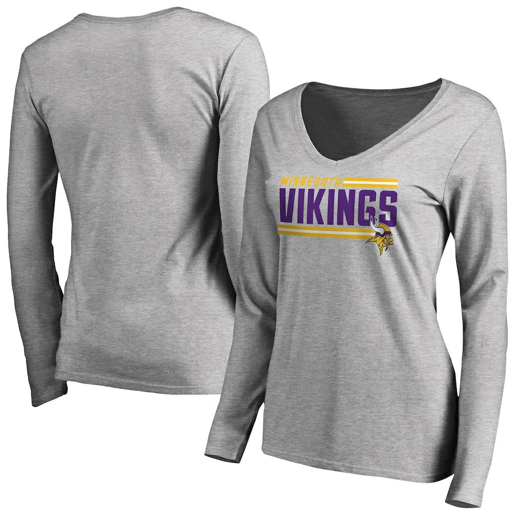Women's Iconic Collection On Side Stripe Long Sleeve V-Neck T-Shirt - Minnesota Vikings