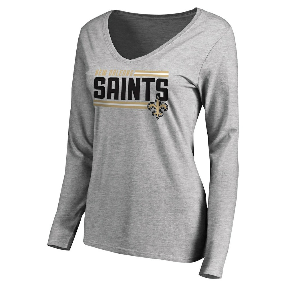 Women's Iconic Collection On Side Stripe Long Sleeve V-Neck T-Shirt - New Orleans Saints