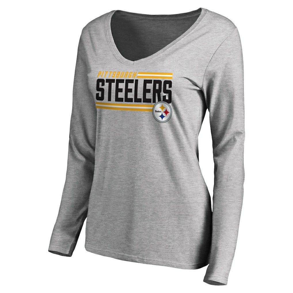 Women's Iconic Collection On Side Stripe Long Sleeve V-Neck T-Shirt - Pittsburgh Steelers