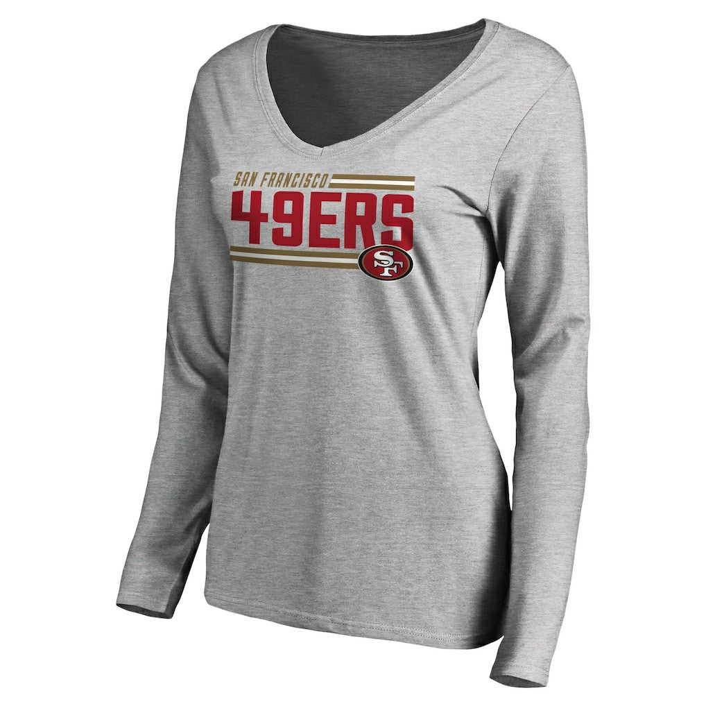 Women's Iconic Collection On Side Stripe Long Sleeve V-Neck T-Shirt - San Francisco 49ers