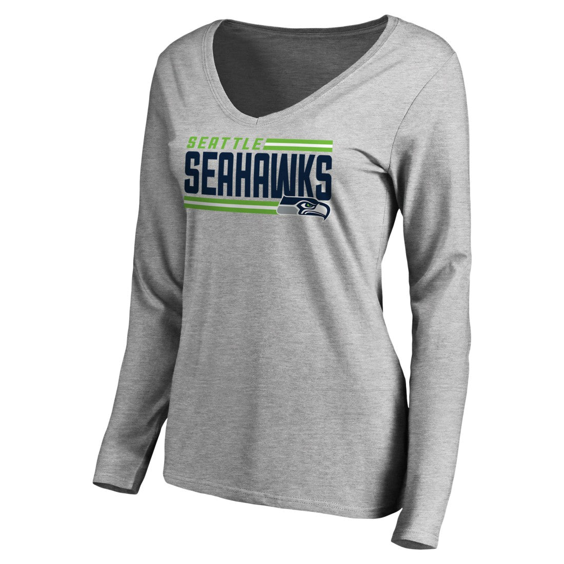 Women's Iconic Collection On Side Stripe Long Sleeve V-Neck T-Shirt - Seattle Seahawks