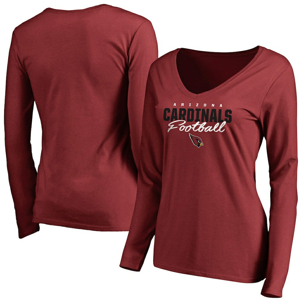 Women's Iconic Collection Script Assist Long Sleeve V-Neck T-Shirt - Arizona Cardinals