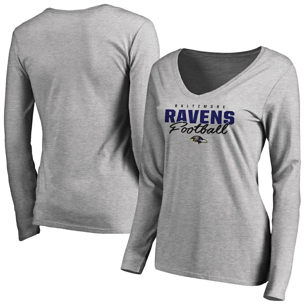 Women's Iconic Collection Script Assist Long Sleeve V-Neck T-Shirt - Baltimore Ravens