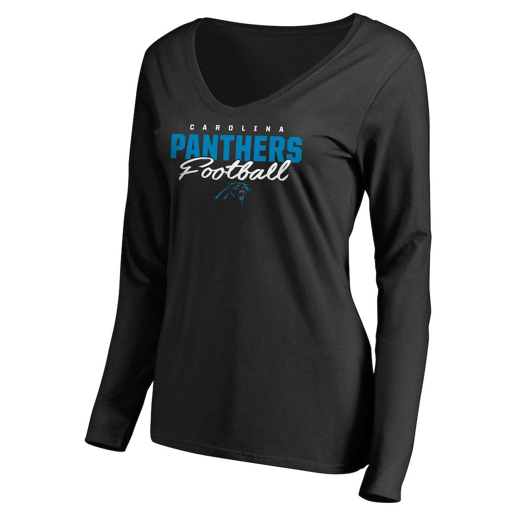 Women's Iconic Collection Script Assist Long Sleeve V-Neck T-Shirt - Carolina Panthers