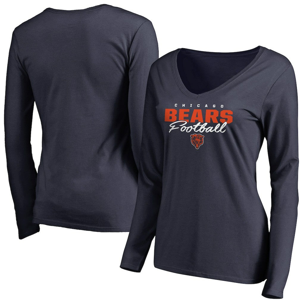Women's Iconic Collection Script Assist Long Sleeve V-Neck T-Shirt - Chicago Bears