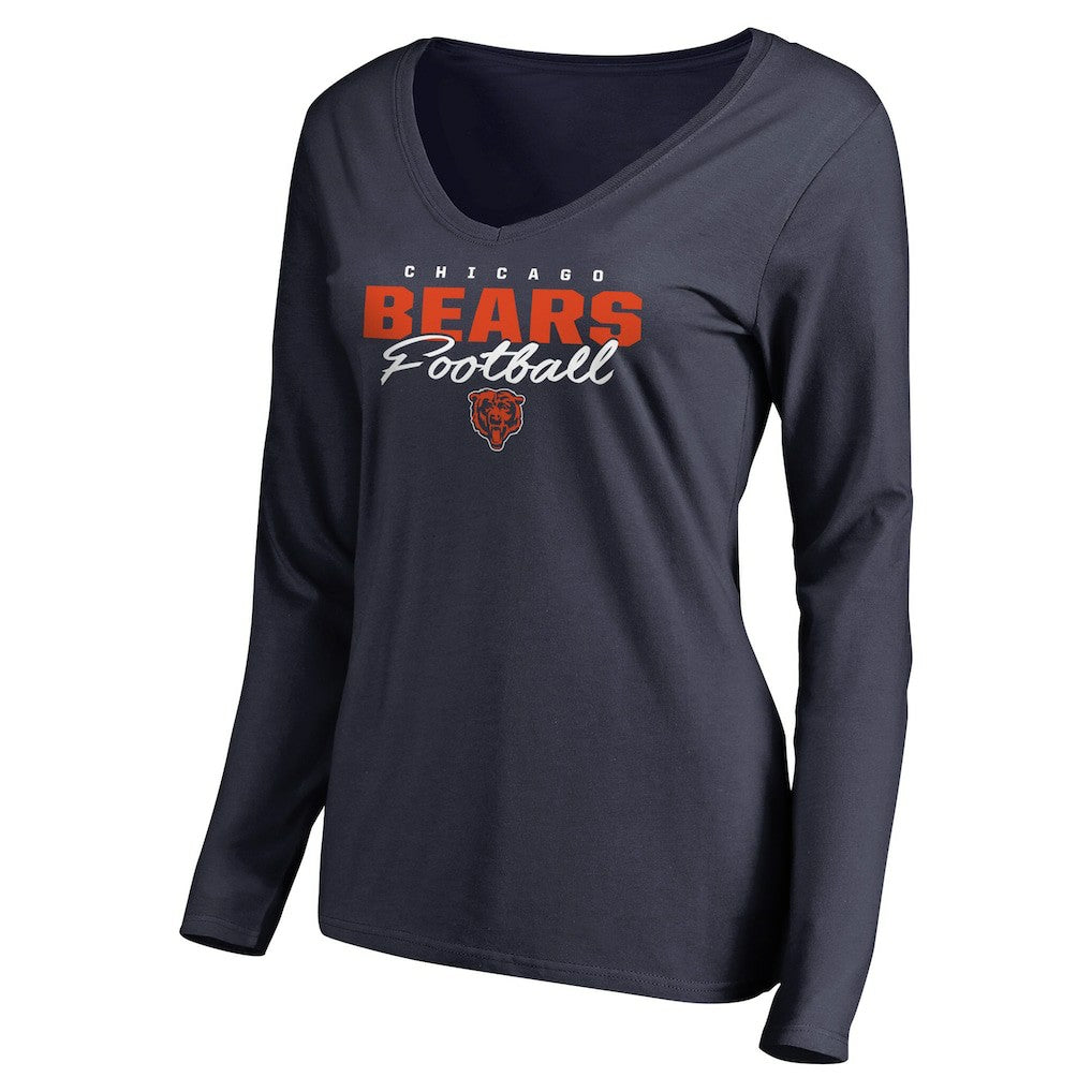 Women's Iconic Collection Script Assist Long Sleeve V-Neck T-Shirt - Chicago Bears