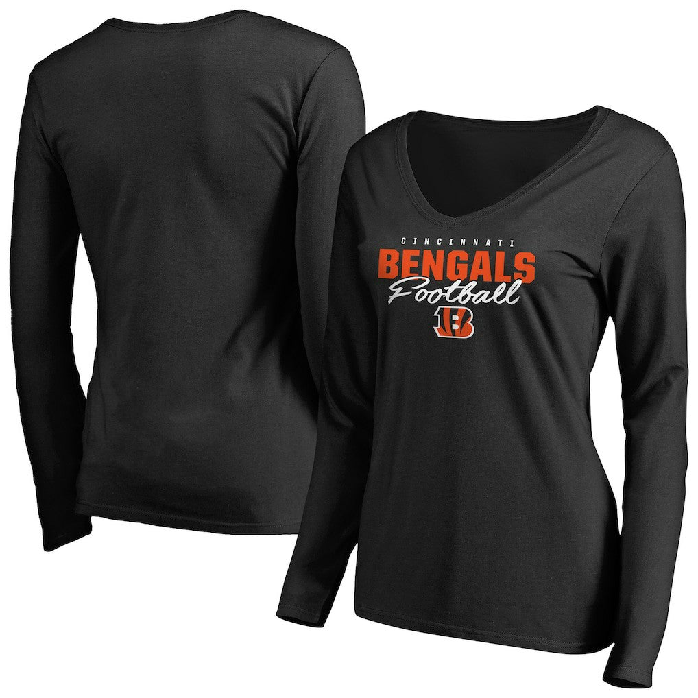 Women's Iconic Collection Script Assist Long Sleeve V-Neck T-Shirt - Cincinnati Bengals