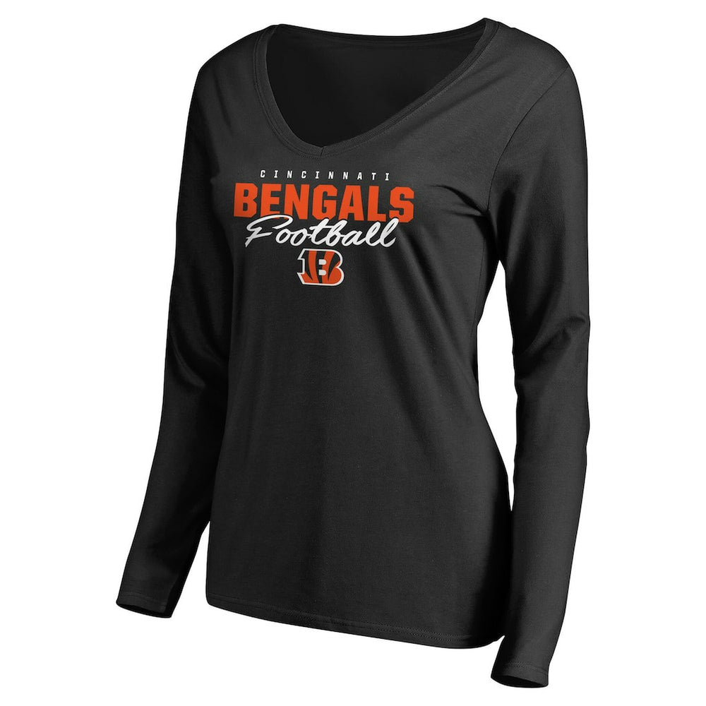 Women's Iconic Collection Script Assist Long Sleeve V-Neck T-Shirt - Cincinnati Bengals