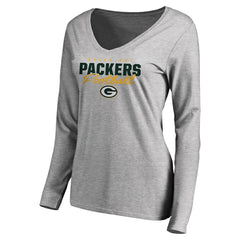 Women's Iconic Collection Script Assist Long Sleeve V-Neck T-Shirt - Green Bay Packers