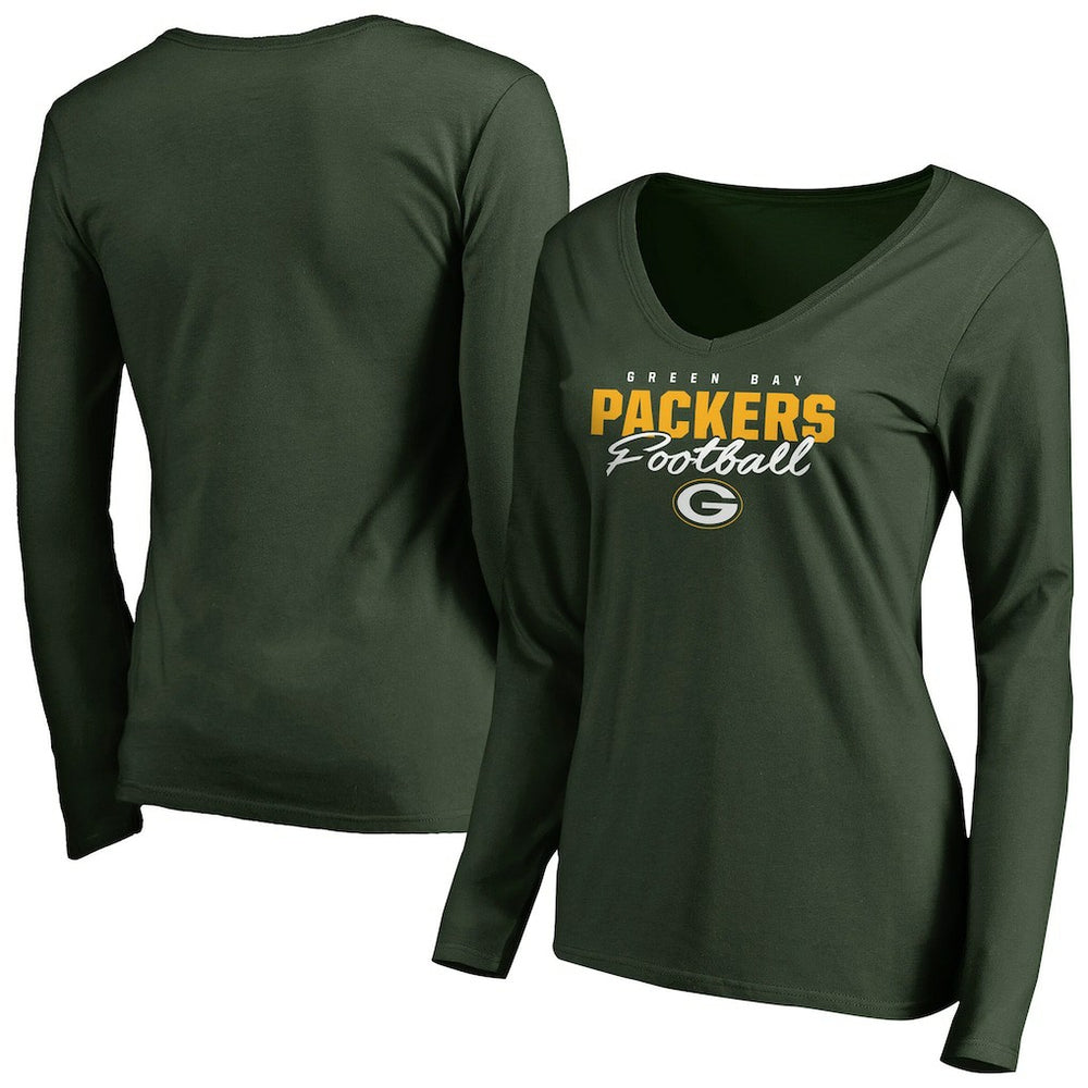 Women's Iconic Collection Script Assist Long Sleeve V-Neck T-Shirt - Green Bay Packers