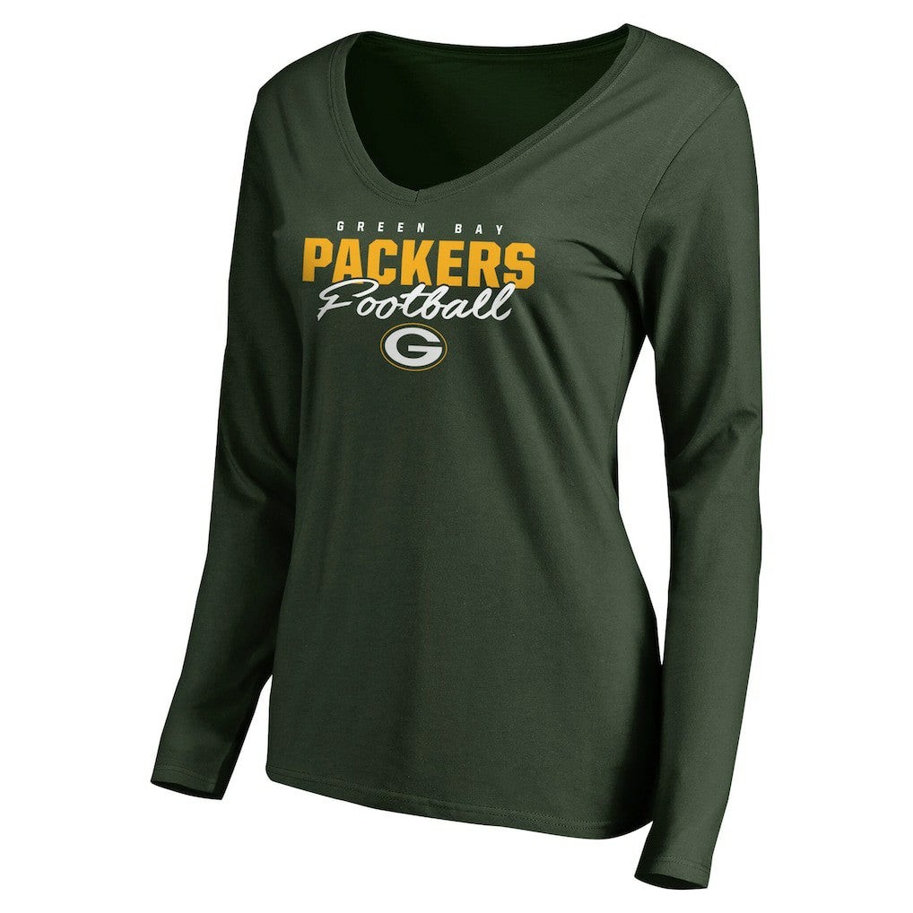 Women's Iconic Collection Script Assist Long Sleeve V-Neck T-Shirt - Green Bay Packers