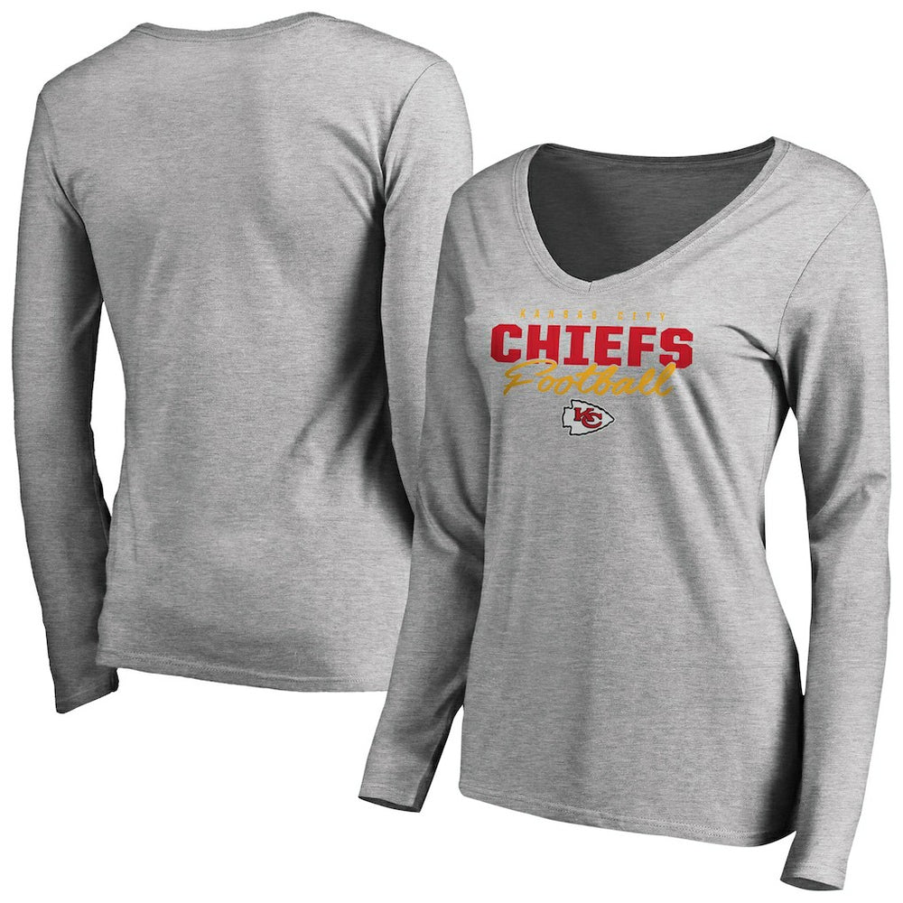 Women's Iconic Collection Script Assist Long Sleeve V-Neck T-Shirt - Kansas City Chiefs