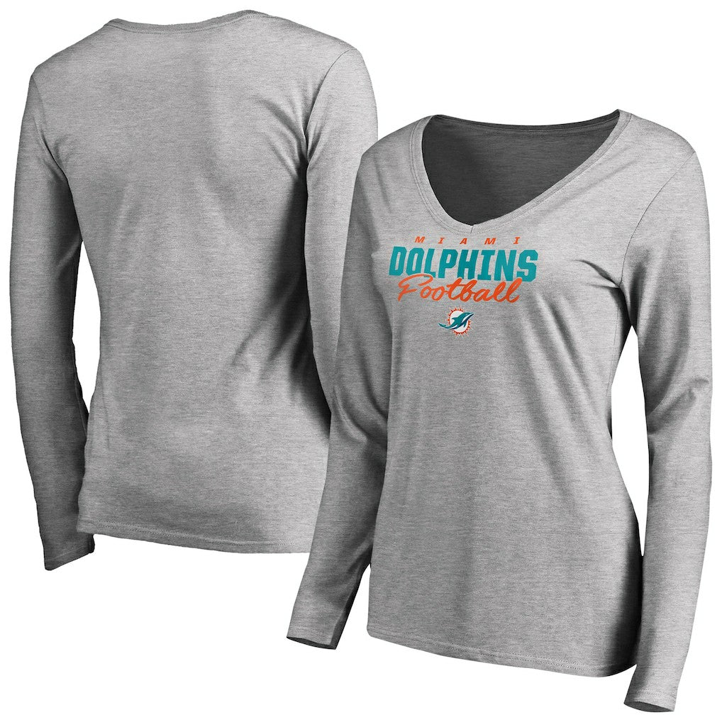 Women's Iconic Collection Script Assist Long Sleeve V-Neck T-Shirt - Miami Dolphins