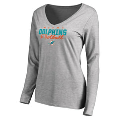 Women's Iconic Collection Script Assist Long Sleeve V-Neck T-Shirt - Miami Dolphins