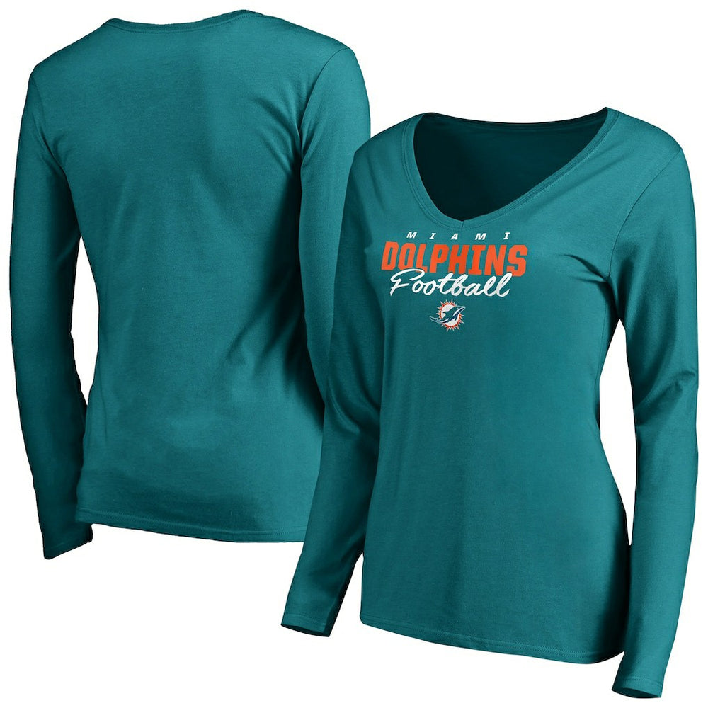 Women's Iconic Collection Script Assist Long Sleeve V-Neck T-Shirt - Miami Dolphins