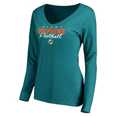 Women's Iconic Collection Script Assist Long Sleeve V-Neck T-Shirt - Miami Dolphins