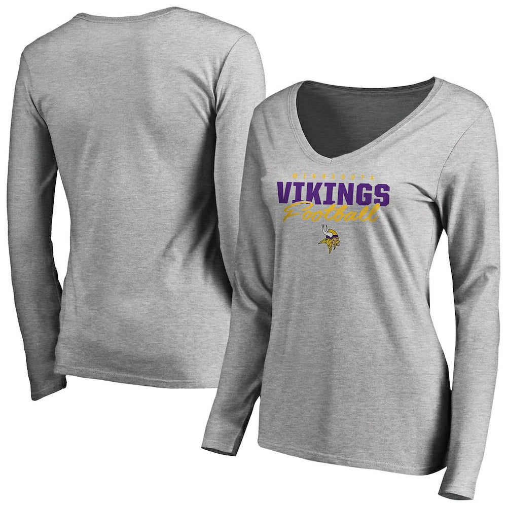 Women's Iconic Collection Script Assist Long Sleeve V-Neck T-Shirt - Minnesota Vikings