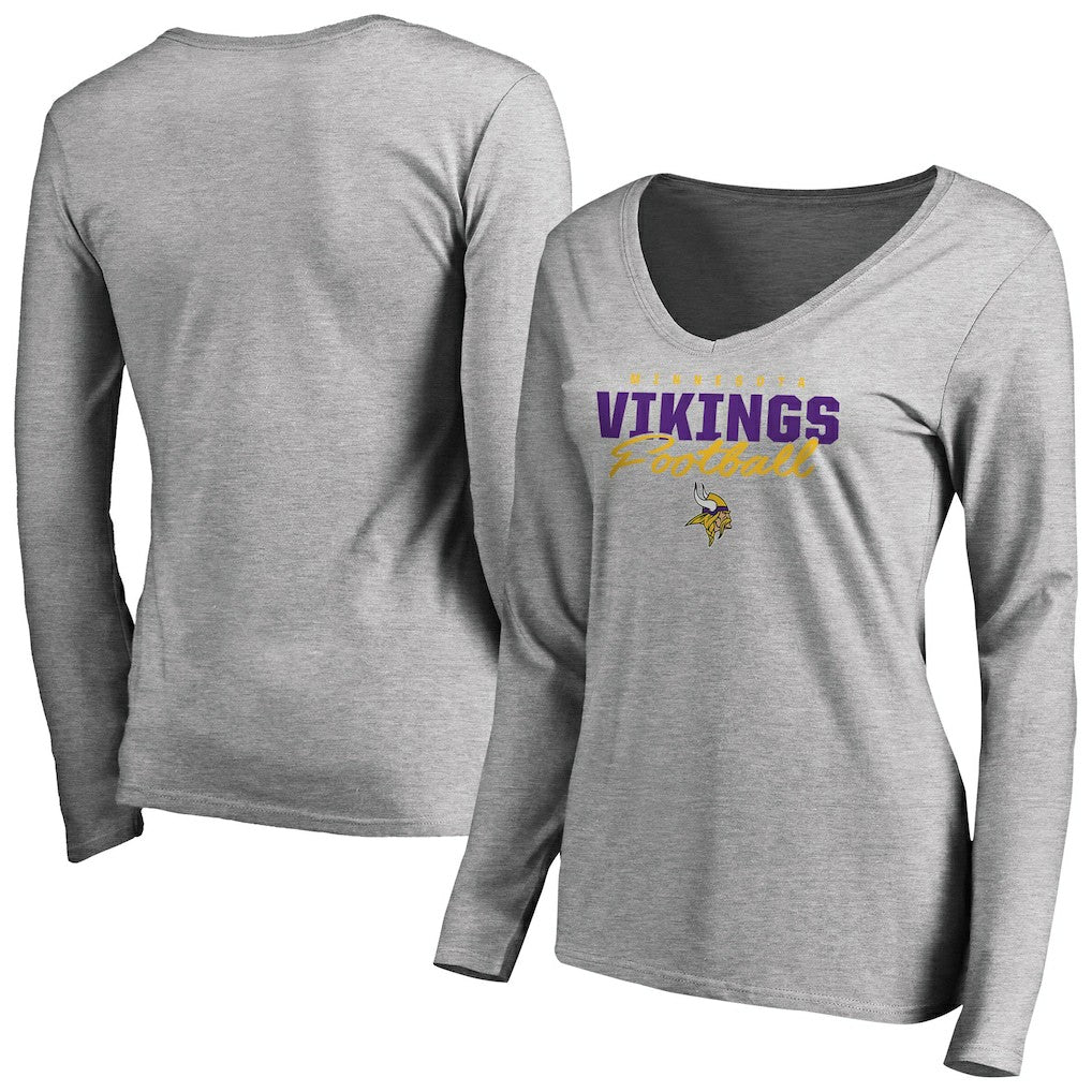Women's Iconic Collection Script Assist Long Sleeve V-Neck T-Shirt - Minnesota Vikings