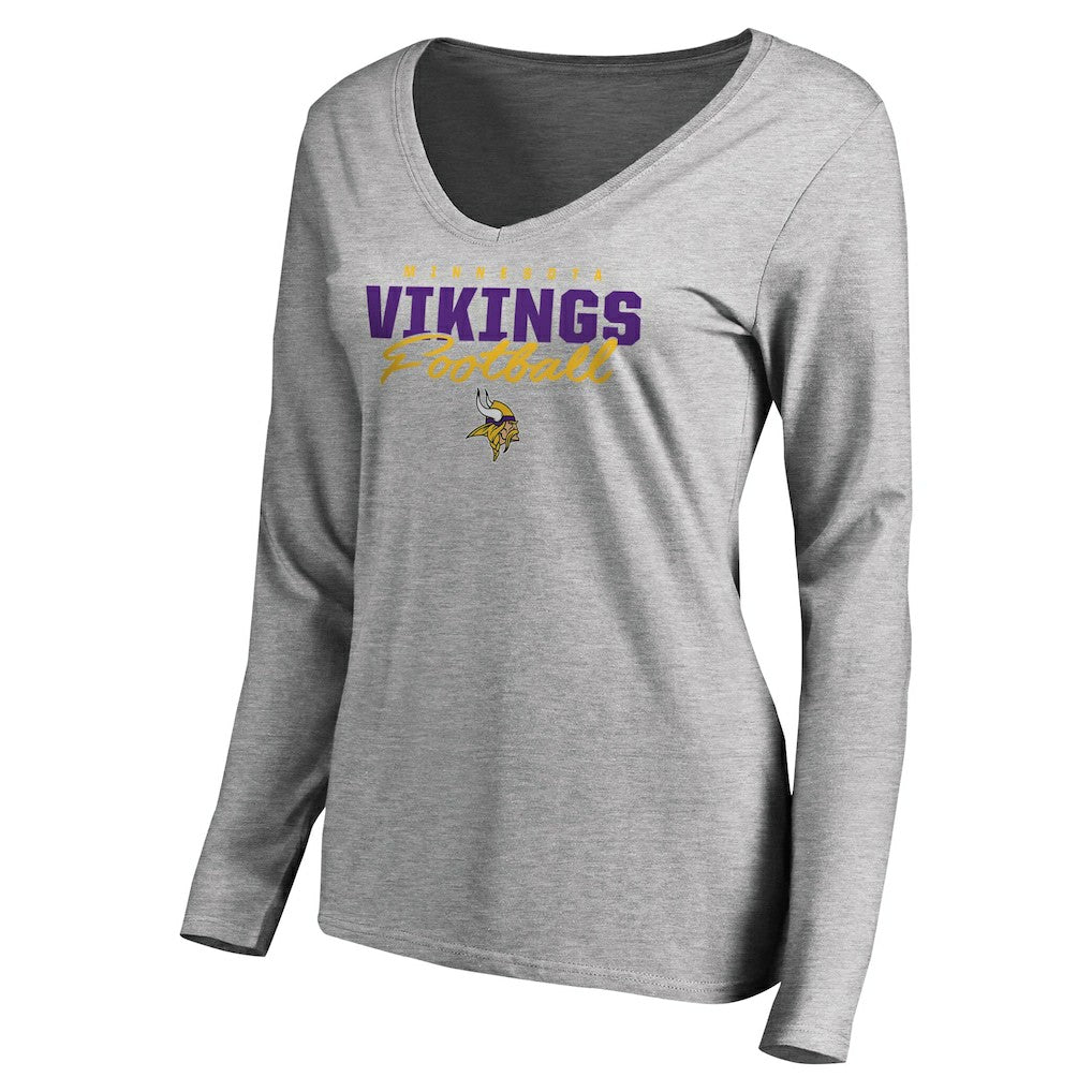 Women's Iconic Collection Script Assist Long Sleeve V-Neck T-Shirt - Minnesota Vikings