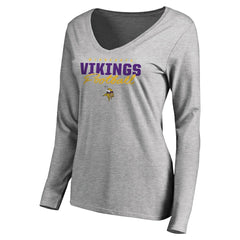 Women's Iconic Collection Script Assist Long Sleeve V-Neck T-Shirt - Minnesota Vikings