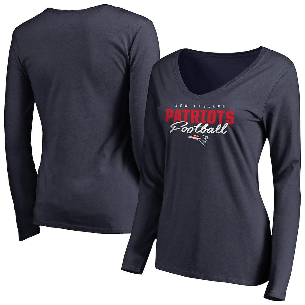 Women's Iconic Collection Script Assist Long Sleeve V-Neck T-Shirt - New England Patriots