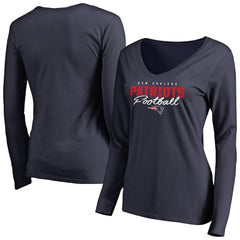Women's Iconic Collection Script Assist Long Sleeve V-Neck T-Shirt - New England Patriots