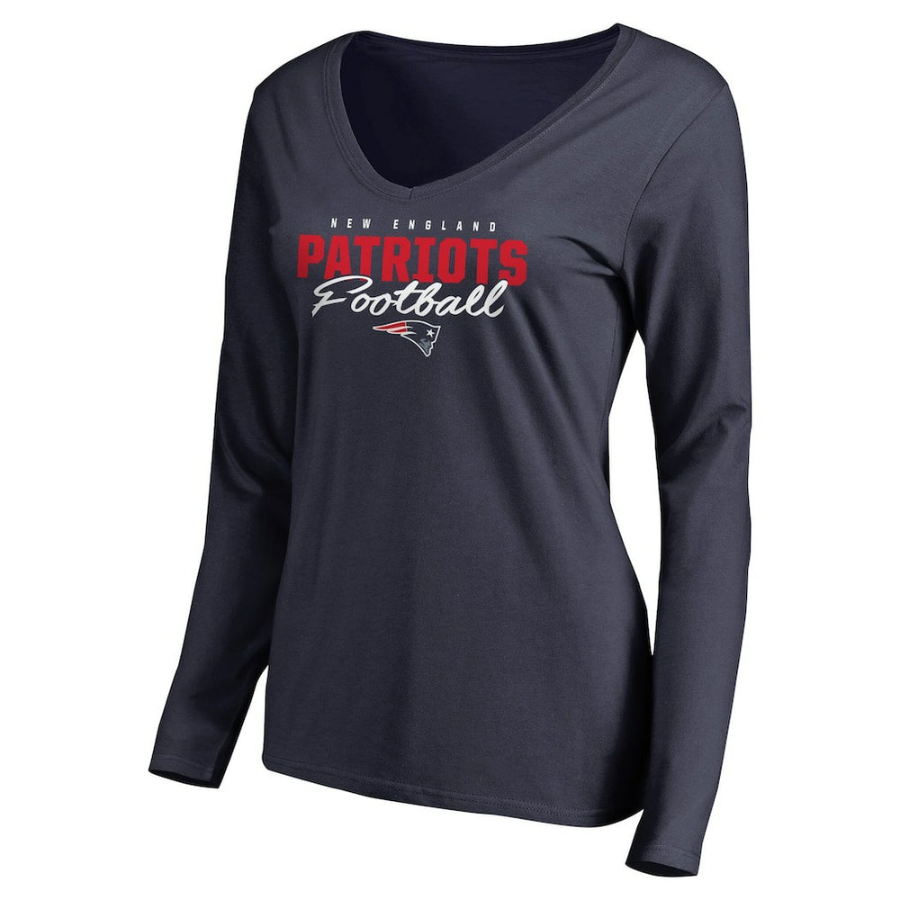 Women's Iconic Collection Script Assist Long Sleeve V-Neck T-Shirt - New England Patriots